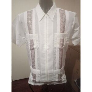 VTG Haband Guayabera Shirt Men’s Medium White Full-Zip Embroidered Cuban Wedding